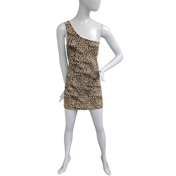 Love Culture Animal Print One Shoulder Mini Dress Size Medium Brown and Black - Picture 5 of 10
